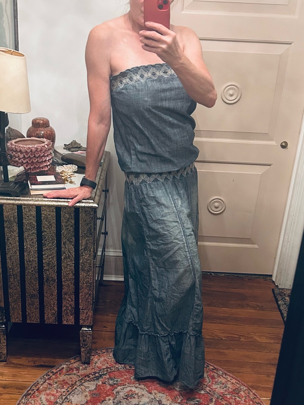 Chip & Pepper sz S Denim-Look Strapless Maxi Dress - Slate Blue 100% cotton